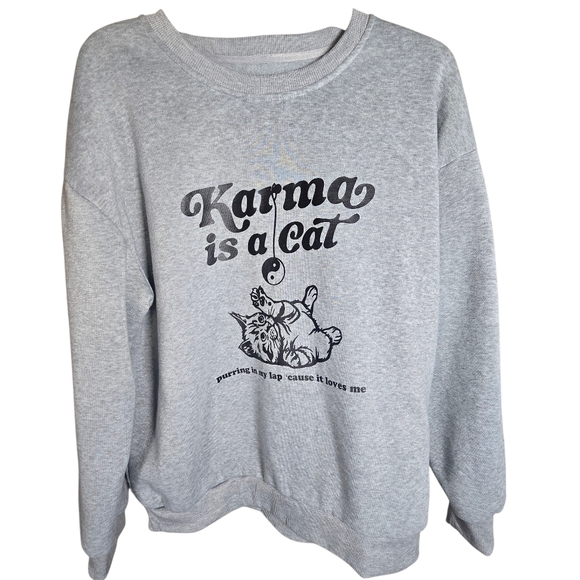 Source Unknown Tops - Grey Heathered Karma Is A Cat Taylor Swift  Unisex Sweatshirt  Size Large